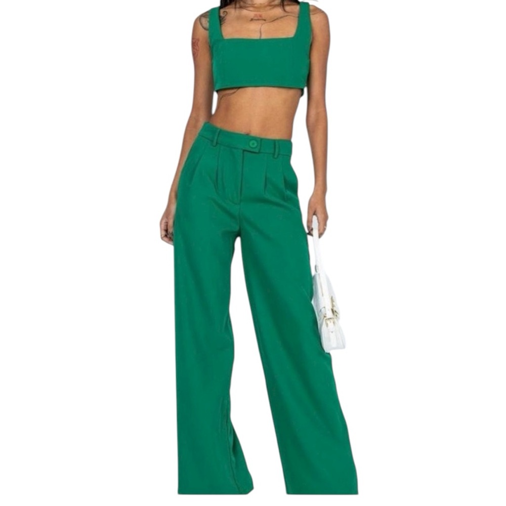 Princess Polly Emerald Wide Leg Pants and Crop Top Set size 2 set
